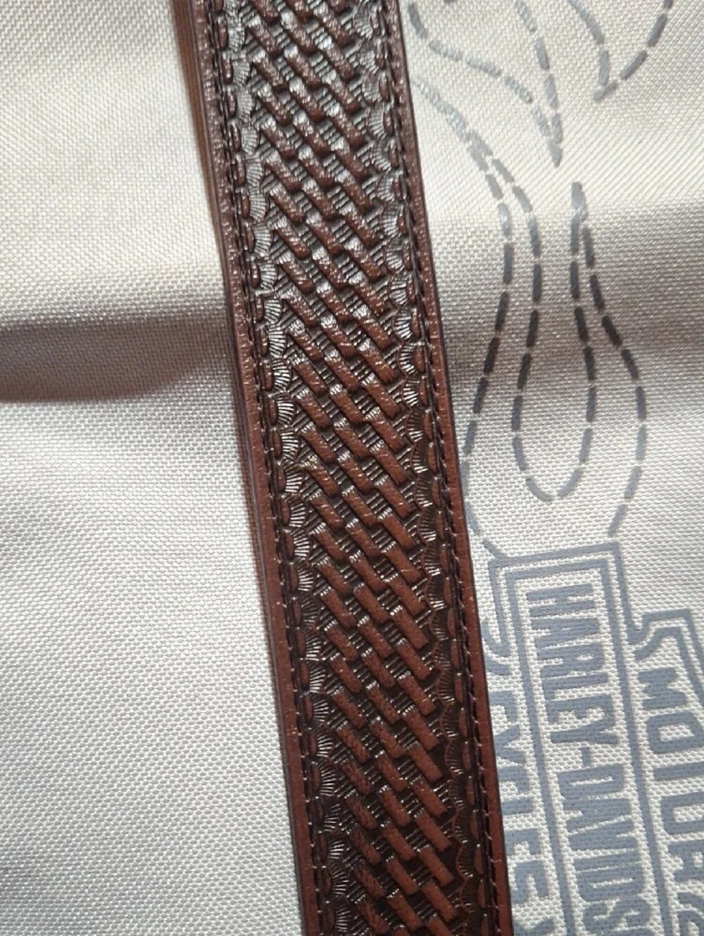 Vintage Nocona Brown Basketweave Leather Western Belt w/ Agate Stone Buckle